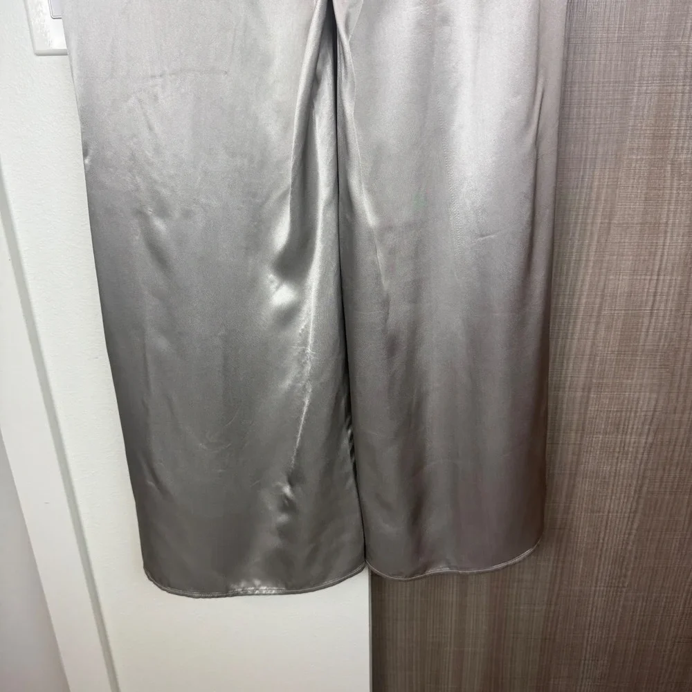 J. Crew Silver Cosmo Pull On Pant Luster Charmeuse Relaxed Fit Satin Medium Tall